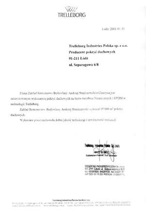 TRELLEBORG INDUSTRIES <br />Łodź, styczeń 2001